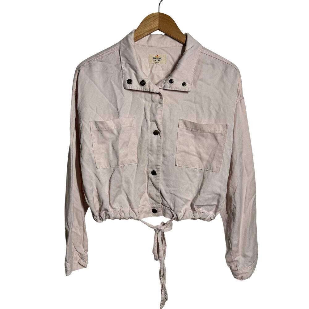Marine Layer Jacket Women M Pale Pink Oslo Relaxed Cropped‎ Snap Up Tie Waist